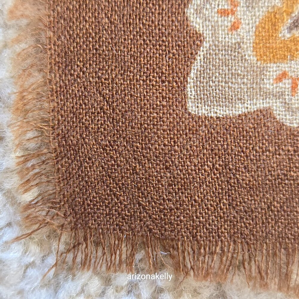 Large Square Wool Scarf Brown Orange Earth Tones - Picture 10 of 13